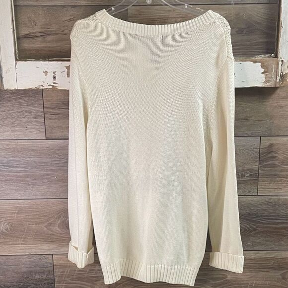 ALLISON DALEY Womens Cream Sweater Button Front Rhinestone Open Knit Front Fancy - Picture 6 of 10